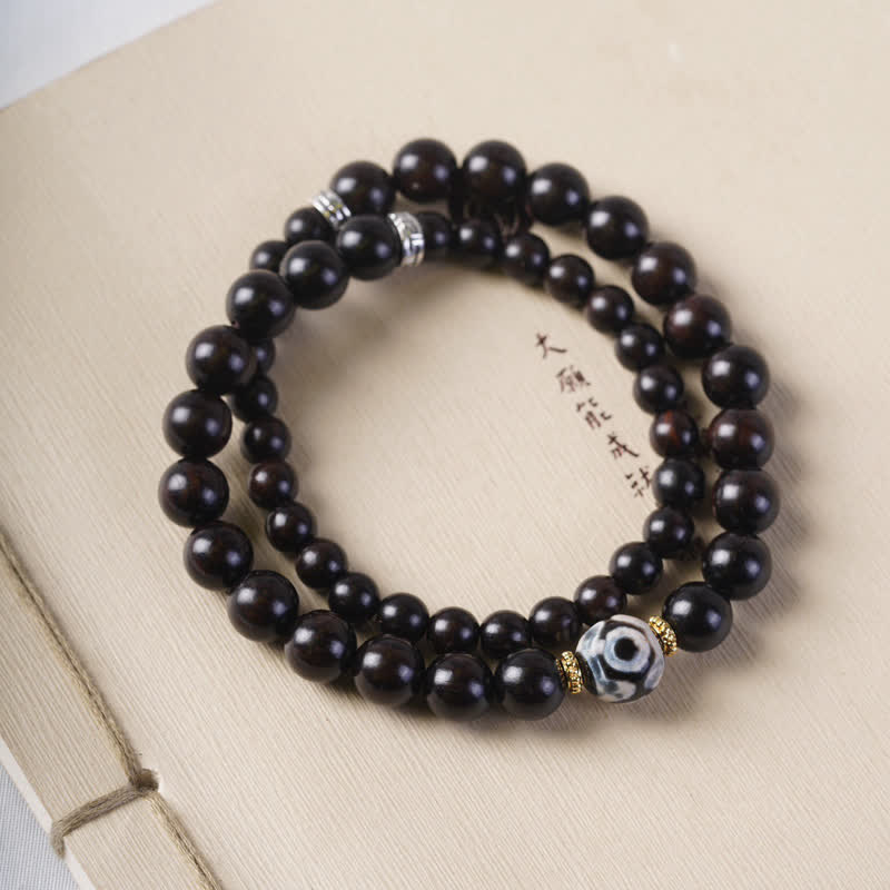 Buddha Stones Tibet Ebony Wood Dzi Bead Balance Double Wrap Bracelet - image 0