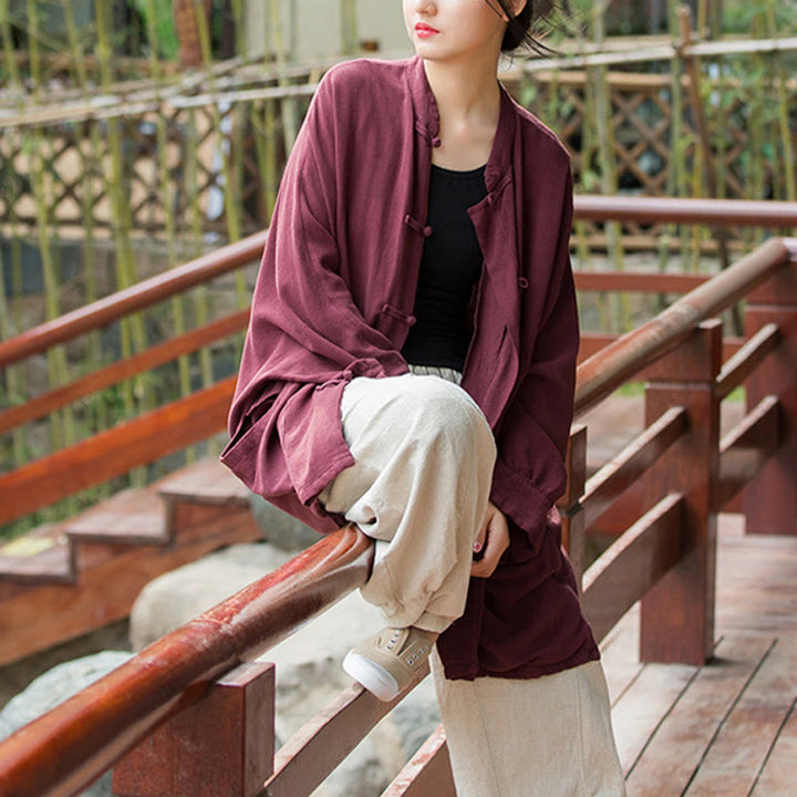 Buddha Stones Frog-Button Long Sleeve Zen Meditation Open Front Jacket With Pockets - image 12