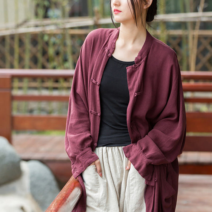 Buddha Stones Frog-Button Long Sleeve Zen Meditation Open Front Jacket With Pockets - image 6