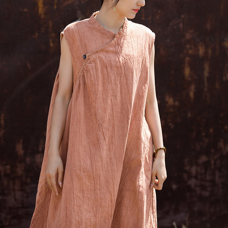 Buddha Stones Handmade Tie Dye Midi Dress Linen Sleeveless Dress - image 1
