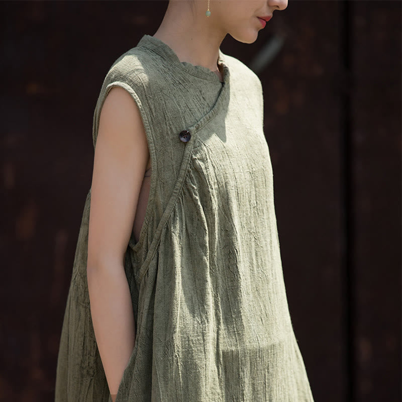 Buddha Stones Handmade Tie Dye Midi Dress Linen Sleeveless Dress - image 12