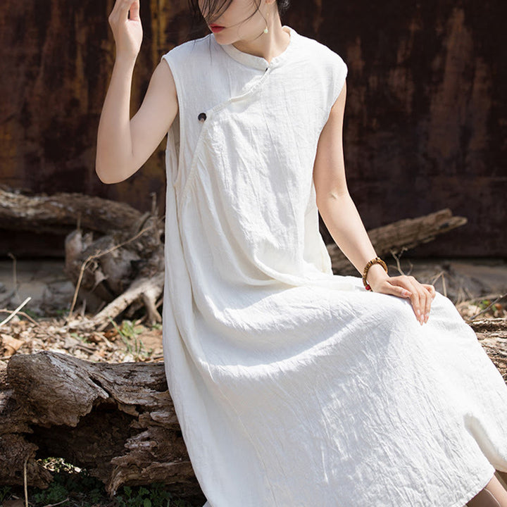 Buddha Stones Handmade Tie Dye Midi Dress Linen Sleeveless Dress - image 17