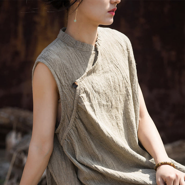 Buddha Stones Handmade Tie Dye Midi Dress Linen Sleeveless Dress - image 22