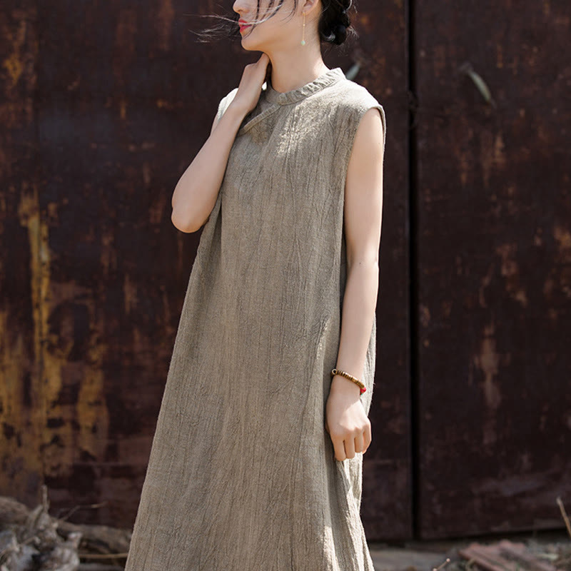 Buddha Stones Handmade Tie Dye Midi Dress Linen Sleeveless Dress - image 20