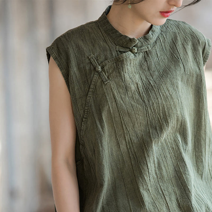 Buddha Stones Handmade Tie Dye Ramie Linen Frog-Button Sleeveless Vest - image 27