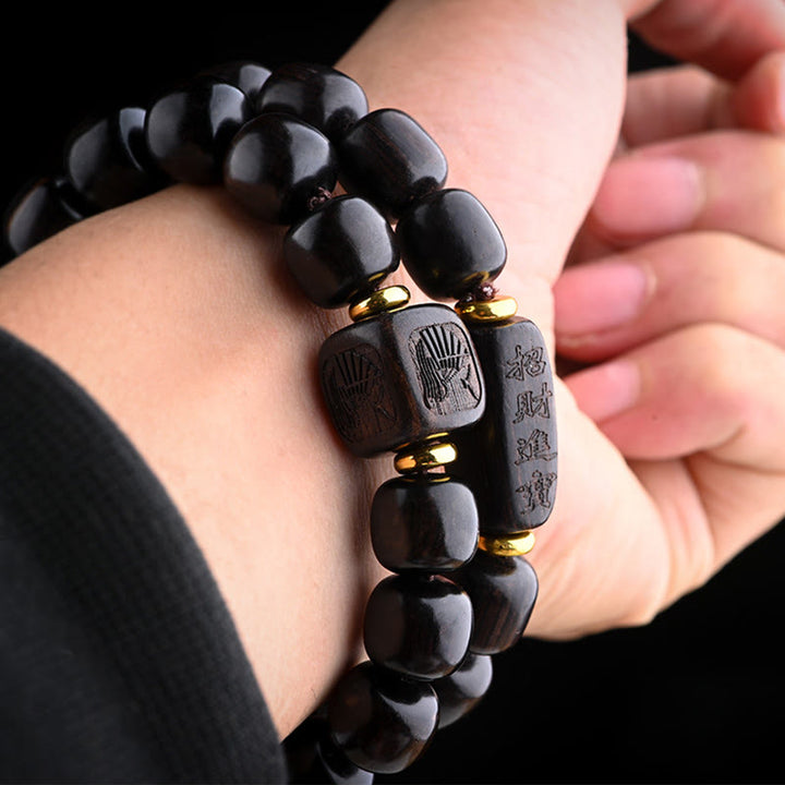 Buddha Stones Tibetan Ebony Wood Barrel Beads Lucky And Treasure Balance Bracelet - image 16