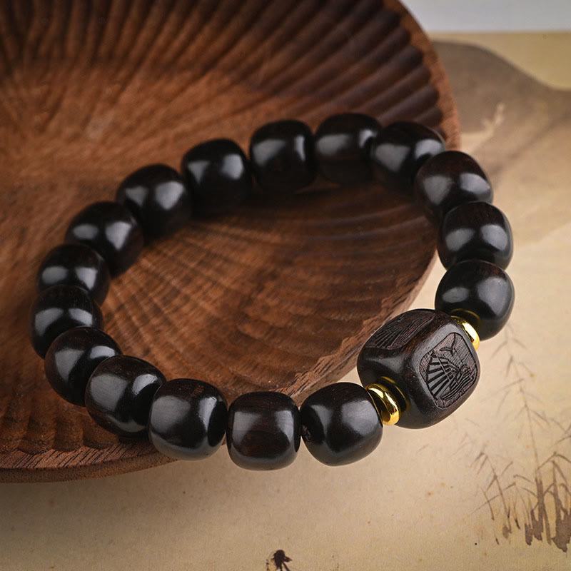 Buddha Stones Tibetan Ebony Wood Barrel Beads Lucky And Treasure Balance Bracelet - Ebony Wood(Everything Goes Smoothly)(Wrist Circumference 14-16cm) - image 1