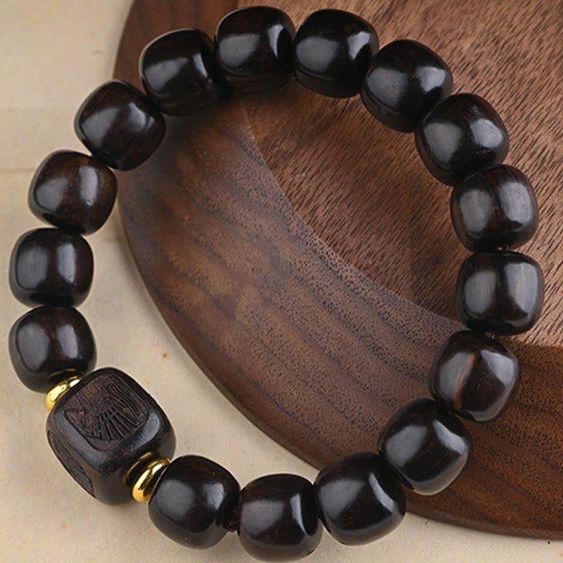 Buddha Stones Tibetan Ebony Wood Barrel Beads Lucky And Treasure Balance Bracelet - image 4