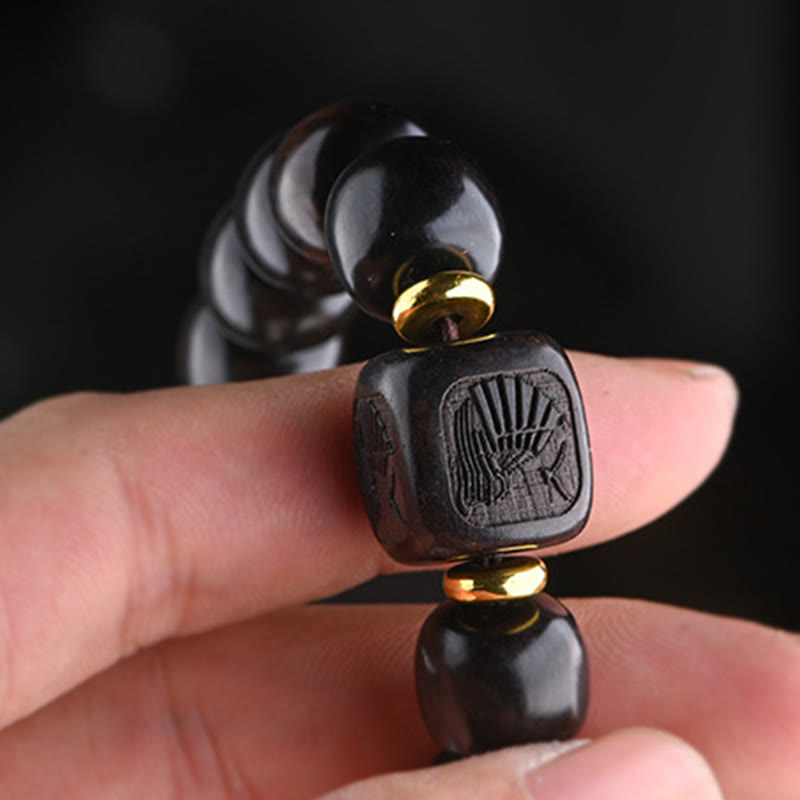 Buddha Stones Tibetan Ebony Wood Barrel Beads Lucky And Treasure Balance Bracelet - image 5