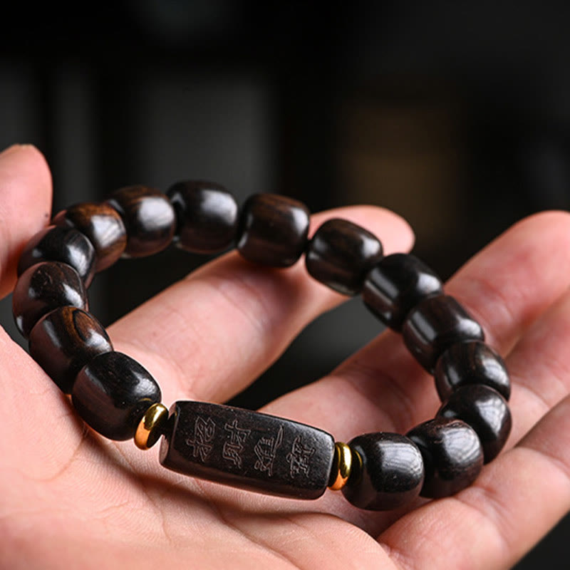 Buddha Stones Tibetan Ebony Wood Barrel Beads Lucky And Treasure Balance Bracelet - image 11