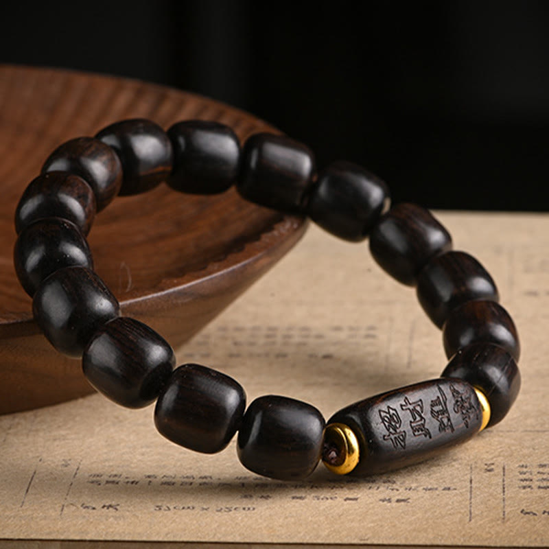 Buddha Stones Tibetan Ebony Wood Barrel Beads Lucky And Treasure Balance Bracelet - image 9