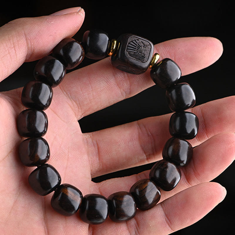 Buddha Stones Tibetan Ebony Wood Barrel Beads Lucky And Treasure Balance Bracelet - image 3