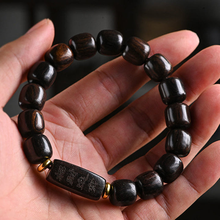 Buddha Stones Tibetan Ebony Wood Barrel Beads Lucky And Treasure Balance Bracelet - image 12