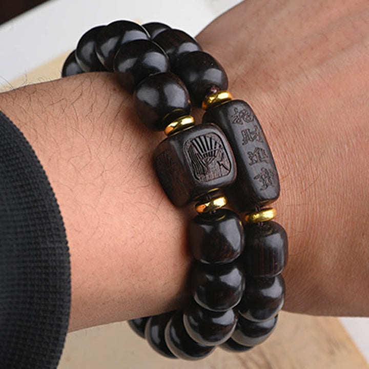 Buddha Stones Tibetan Ebony Wood Barrel Beads Lucky And Treasure Balance Bracelet - image 15