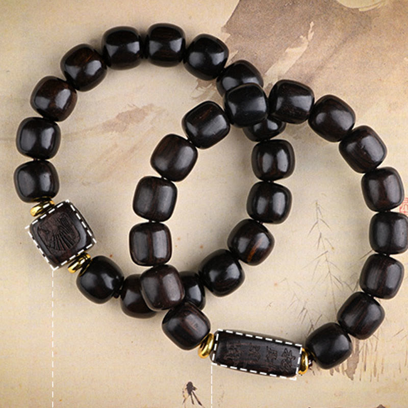 Buddha Stones Tibetan Ebony Wood Barrel Beads Lucky And Treasure Balance Bracelet - image 17