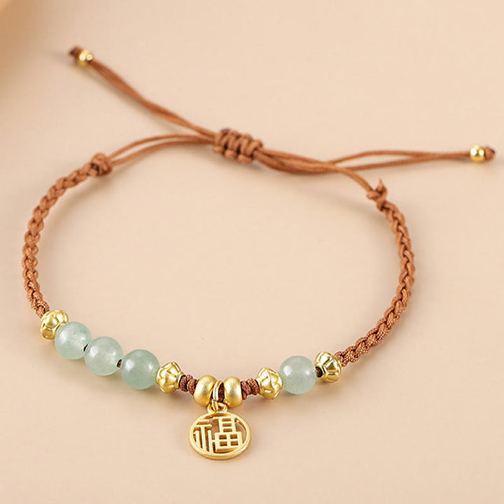 Buddha Stones Jade Beads Fu Character Blessing Rope Bracelet - image 3