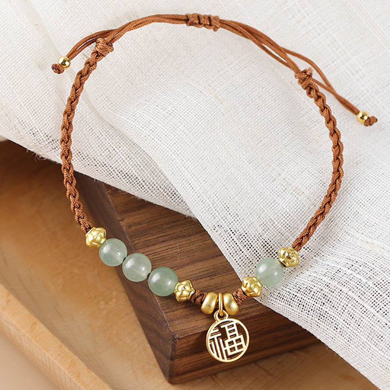 Buddha Stones Jade Beads Fu Character Blessing Rope Bracelet - image 1