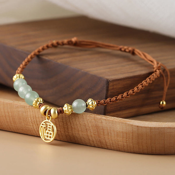 Buddha Stones Jade Beads Fu Character Blessing Rope Bracelet - image 2