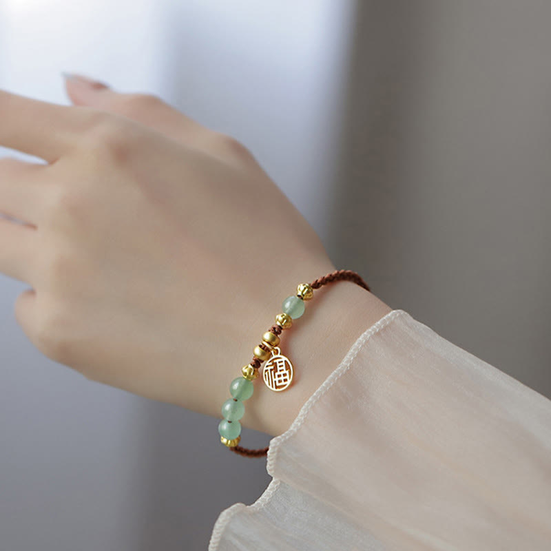 Buddha Stones Jade Beads Fu Character Blessing Rope Bracelet - image 8