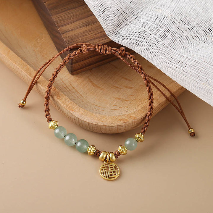Buddha Stones Jade Beads Fu Character Blessing Rope Bracelet - image 4
