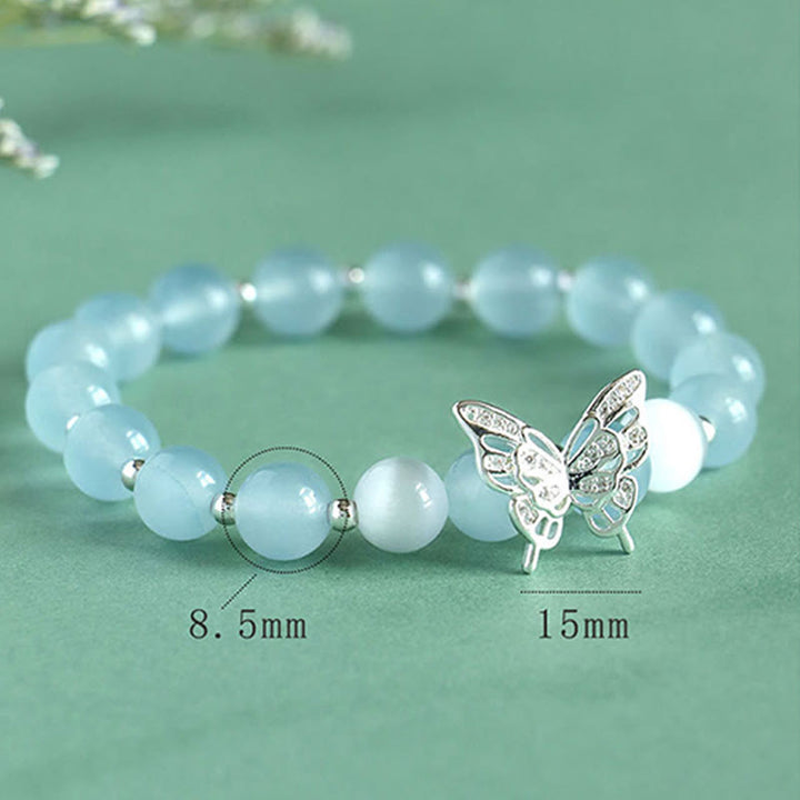 Buddha Stones Blue Chalcedony Pink Crystal Purple Chalcedony Butterfly Energy Bracelet - image 2