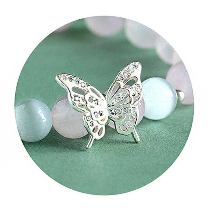 Buddha Stones Blue Chalcedony Pink Crystal Purple Chalcedony Butterfly Energy Bracelet - image 3