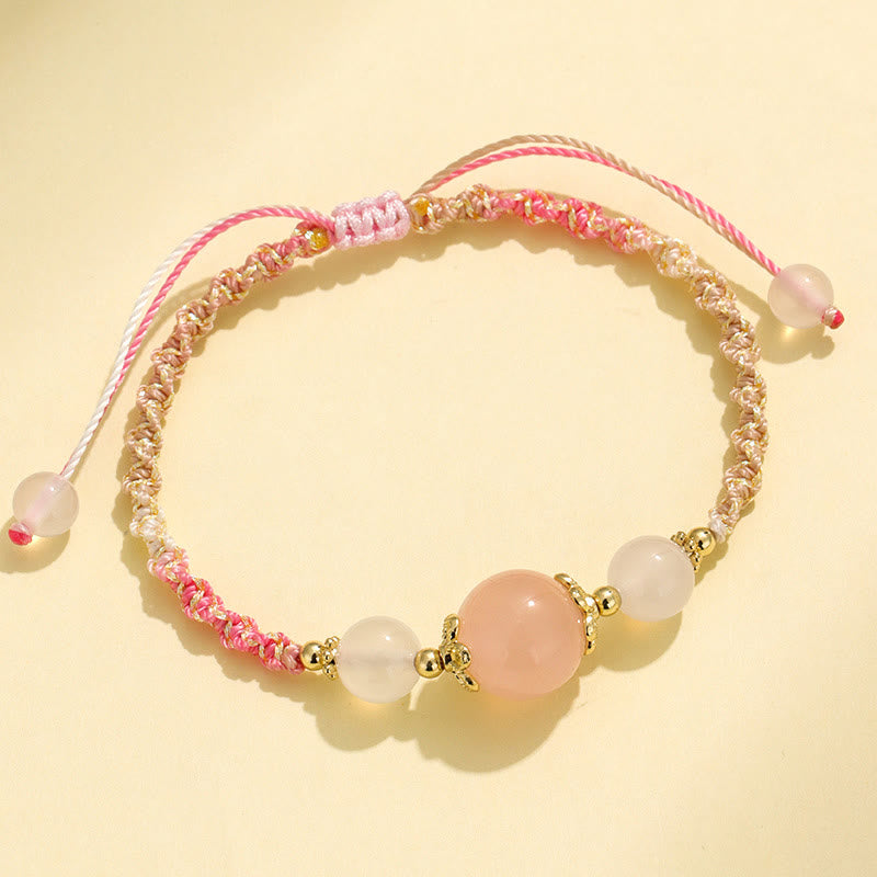Buddha Stones Strawberry Quartz Pink Crystal Prehnite White Agate Bead Healing Rope Bracelet - Pink Crystal(Wrist Circumference 14-18cm) - image 8