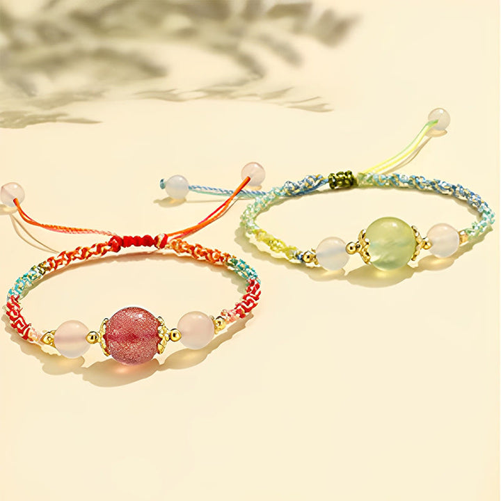 Buddha Stones Strawberry Quartz Pink Crystal Prehnite White Agate Bead Healing Rope Bracelet - image 14