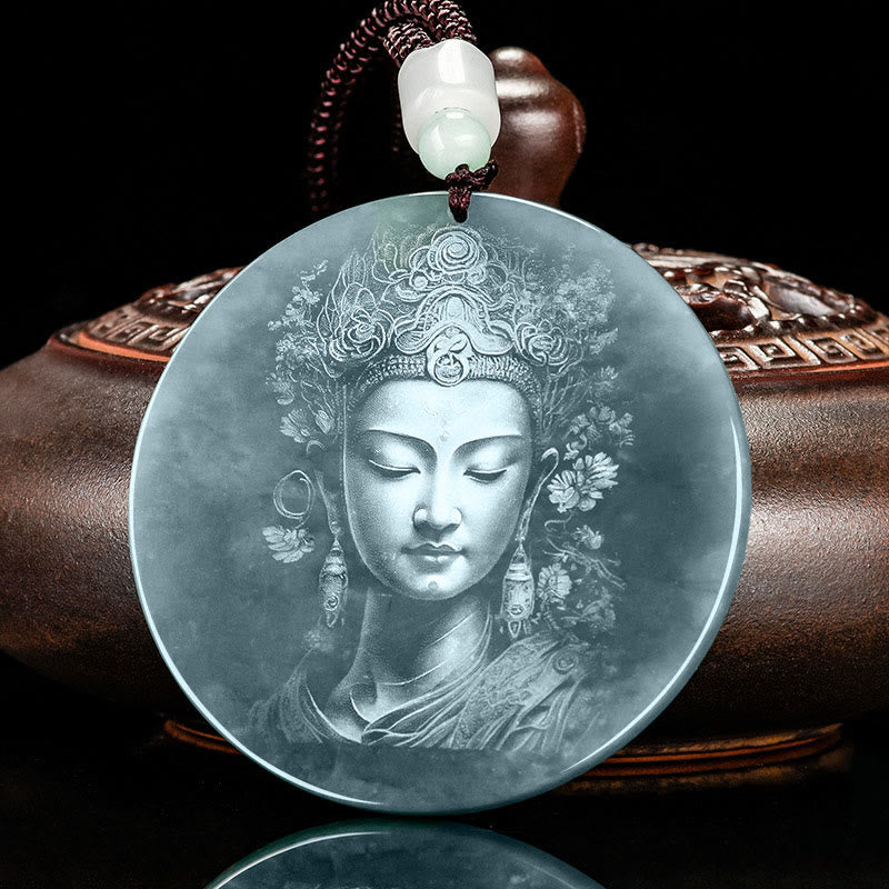 Buddha Stones Kwan Yin Avalokitesvara Jade Abundance String Necklace Pendant - image 1
