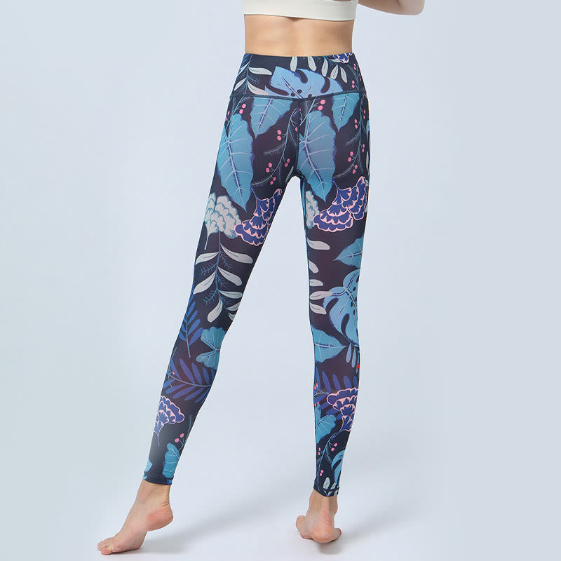 Buddha Stones Leaves Print Sports Fitness Yoga High Waist Leggings Women's Yoga Pants - image 12