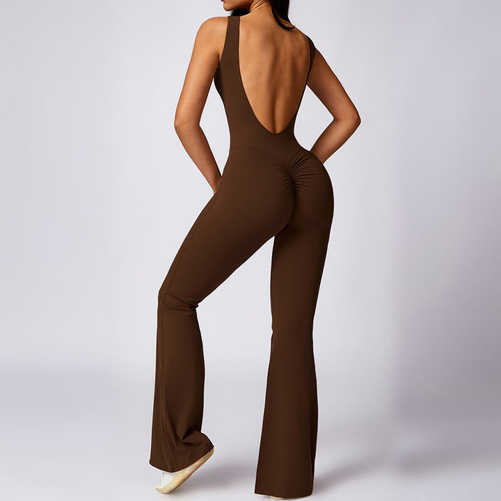 Buddha Stones Women Casual Sleeveless Jumpsuit Flare Pants Sports Fitness Yoga Bodysuit - image 23