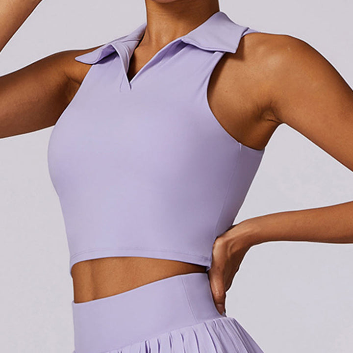 Buddha Stones Polo Collar Crop Tank Top Tennis Skirts Pleated Shorts With Pocket Sports Yoga Outfits - image 2