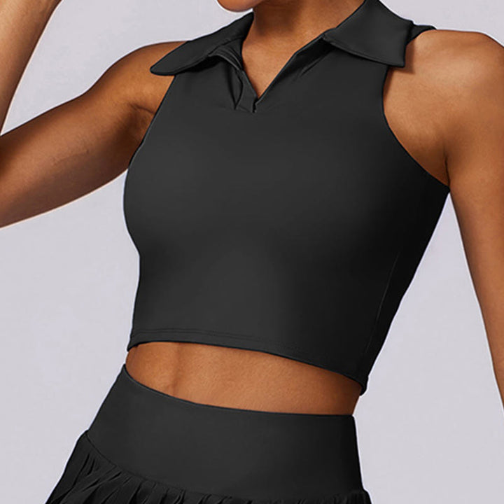 Buddha Stones Polo Collar Crop Tank Top Tennis Skirts Pleated Shorts With Pocket Sports Yoga Outfits - image 16