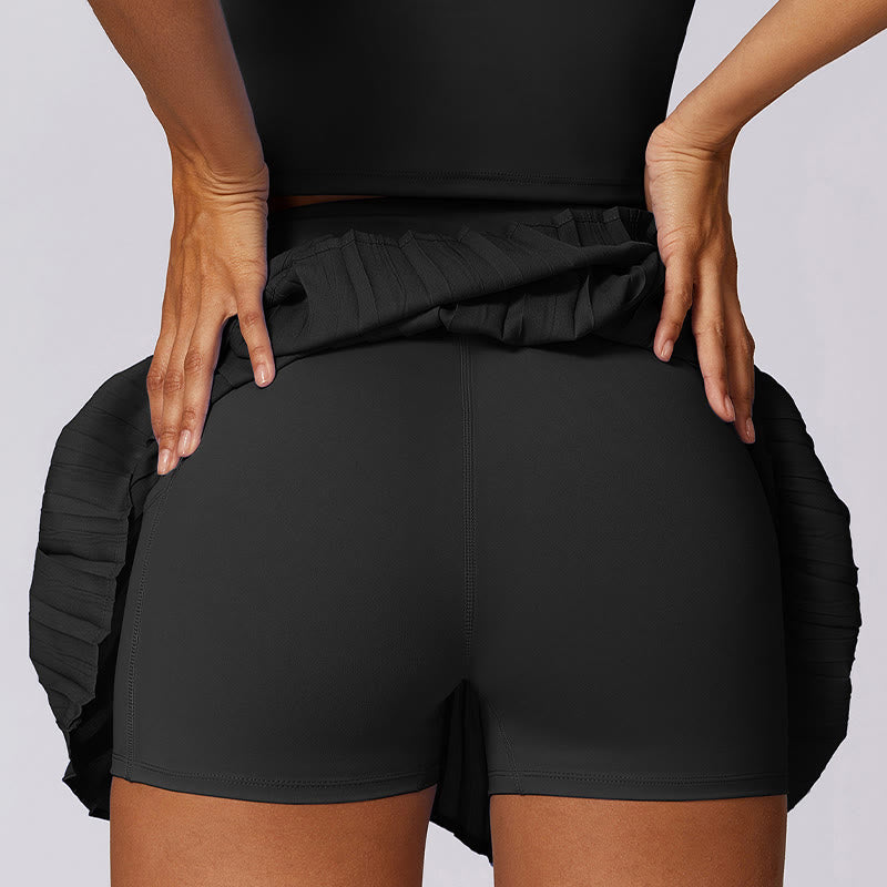 Buddha Stones Polo Collar Crop Tank Top Tennis Skirts Pleated Shorts With Pocket Sports Yoga Outfits - image 22