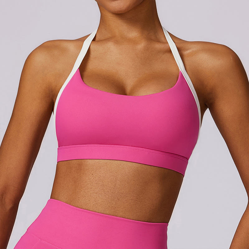 Buddha Stones Solid Color Halter Neck Bra Long Sleeve Crop Tank Top Pants Sports Fitness Gym Yoga Outfits - image 53