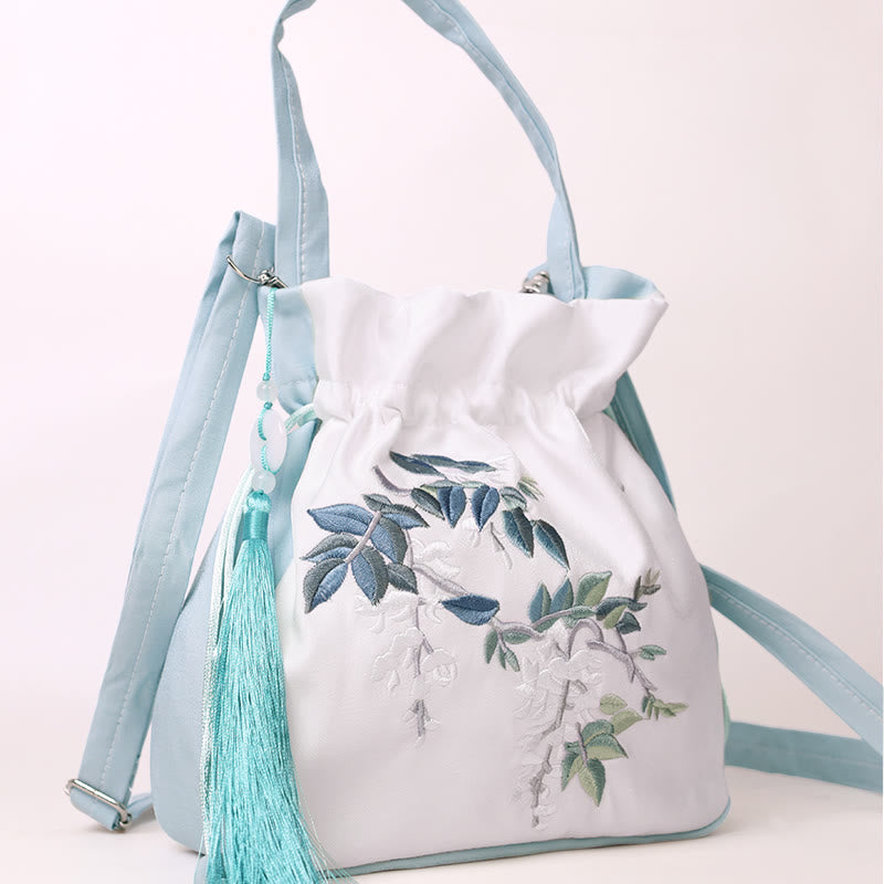 Buddha Stones Embroidered Flowers Wisteria Lily Cotton Linen Tote Crossbody Bag Shoulder Bag Handbag - image 1