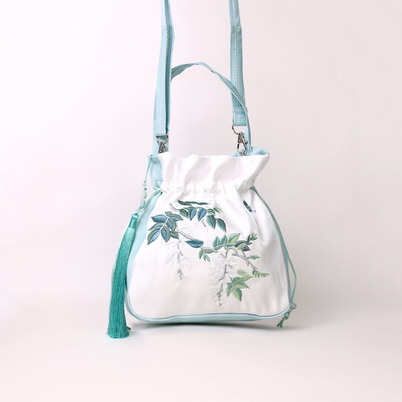 Buddha Stones Embroidered Flowers Wisteria Lily Cotton Linen Tote Crossbody Bag Shoulder Bag Handbag - image 4