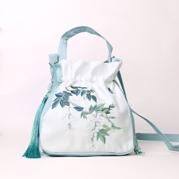 Buddha Stones Embroidered Flowers Wisteria Lily Cotton Linen Tote Crossbody Bag Shoulder Bag Handbag - image 7