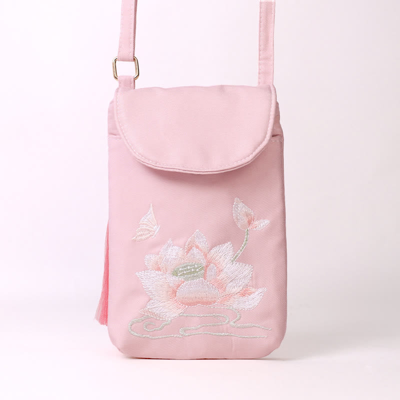 Buddha Stones Small Embroidered Flowers Crossbody Bag Shoulder Bag Double Layer Cellphone Bag - image 5