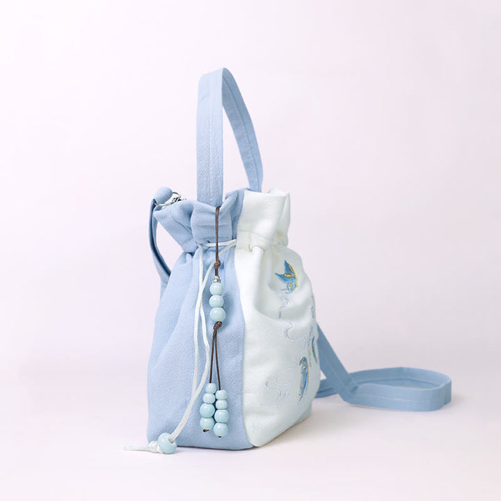 Buddha Stones Embroidered Butterfly Lotus Magnolia Cotton Linen Tote Crossbody Bag Shoulder Bag Handbag - image 7