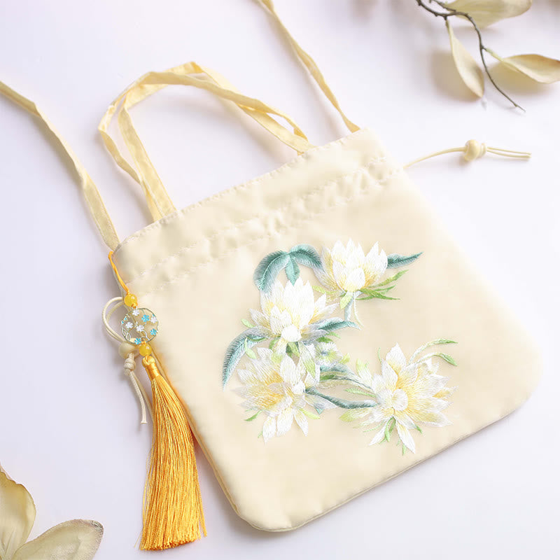 Buddha Stones Lotus Peony Epiphyllum Phoenix Suzhou Embroidery Cotton Linen Tote Crossbody Bag Shoulder Bag Handbag - image 2