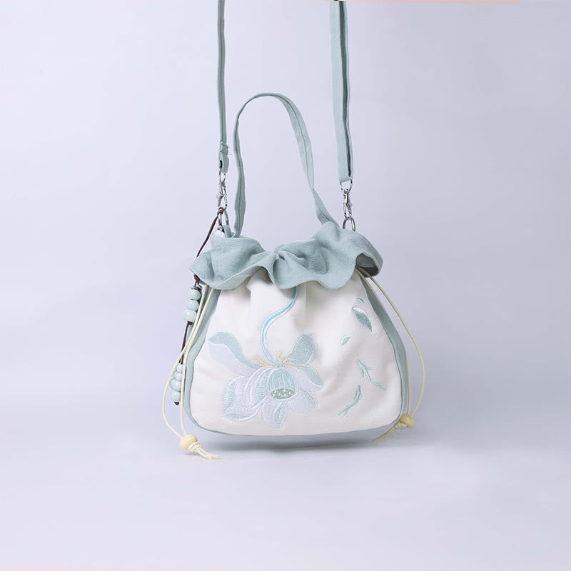Buddha Stones Suzhou Embroidery Lotus Epiphyllum Magnolia Cotton Linen Tote Crossbody Bag Shoulder Bag Handbag - image 5