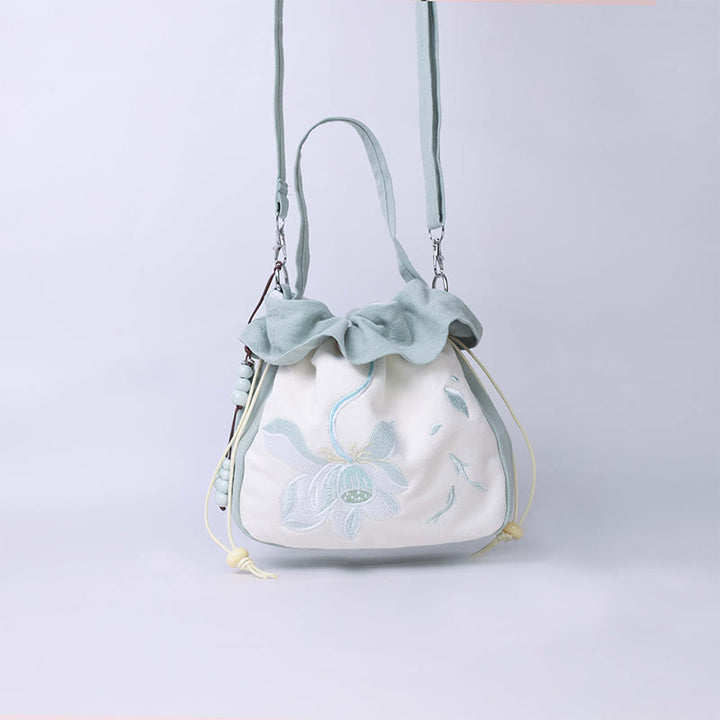 Buddha Stones Suzhou Embroidery Lotus Epiphyllum Magnolia Cotton Linen Tote Crossbody Bag Shoulder Bag Handbag - image 5