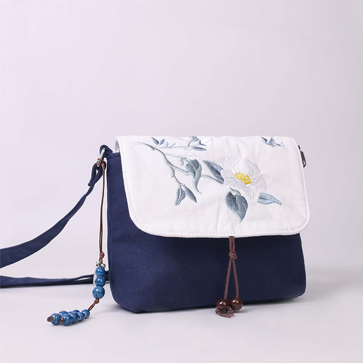 Buddha Stones Embroidered Camellia Epiphyllum Gardenia Sakura Flowers Crossbody Bag Shoulder Bag Cellphone Bag - image 1