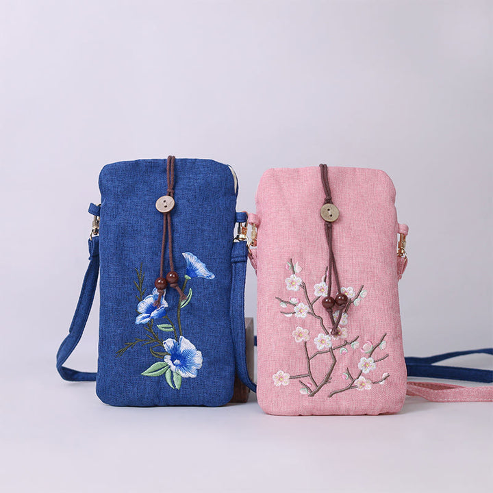 Buddha Stones Small Embroidered Flowers Crossbody Bag Shoulder Bag Cellphone Bag 11*20cm - image 1