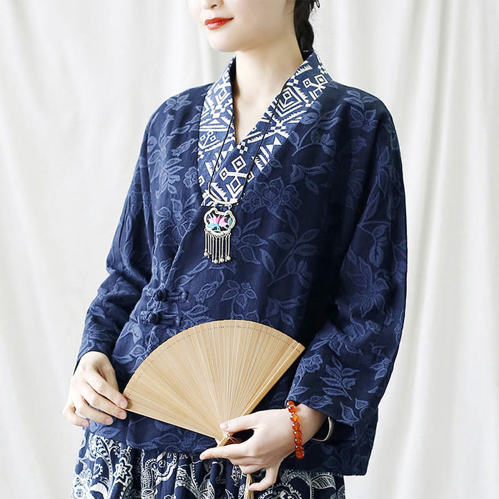 Buddha Stones Flower Jacquard V-Neck Long Sleeve Jacket - US4-8/10，UK/AU8-12/14，EU36-40/42 (F)-(Jacket Only) - image 0