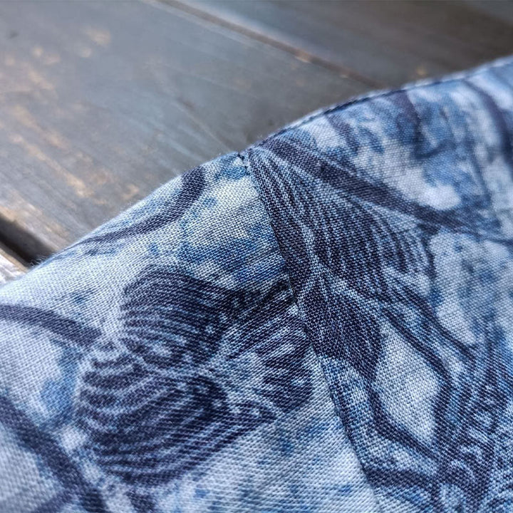 Buddha Stones Retro Blue White Flowers Frog-Button Design Long Sleeve Ramie Linen Jacket Shirt - image 10