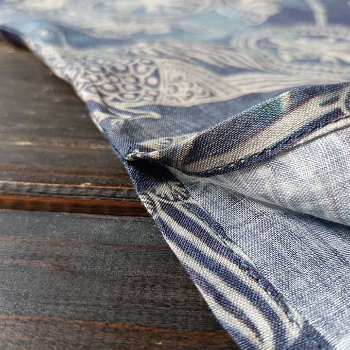 Buddha Stones Birds Flowers Geometry Frog-Button Long Sleeve Ramie Linen Jacket Shirt - image 11