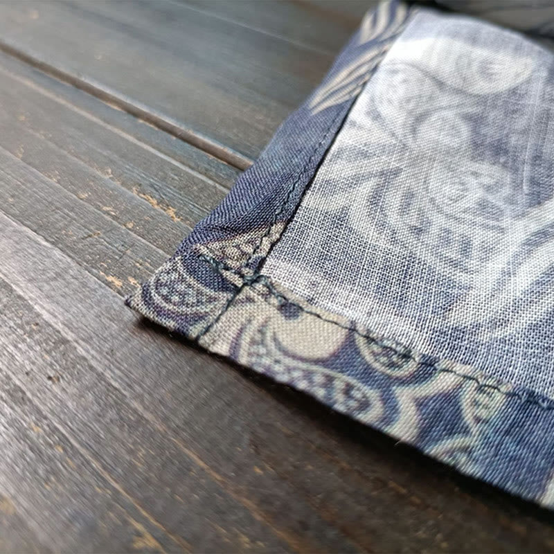 Buddha Stones Birds Flowers Geometry Frog-Button Long Sleeve Ramie Linen Jacket Shirt - image 12