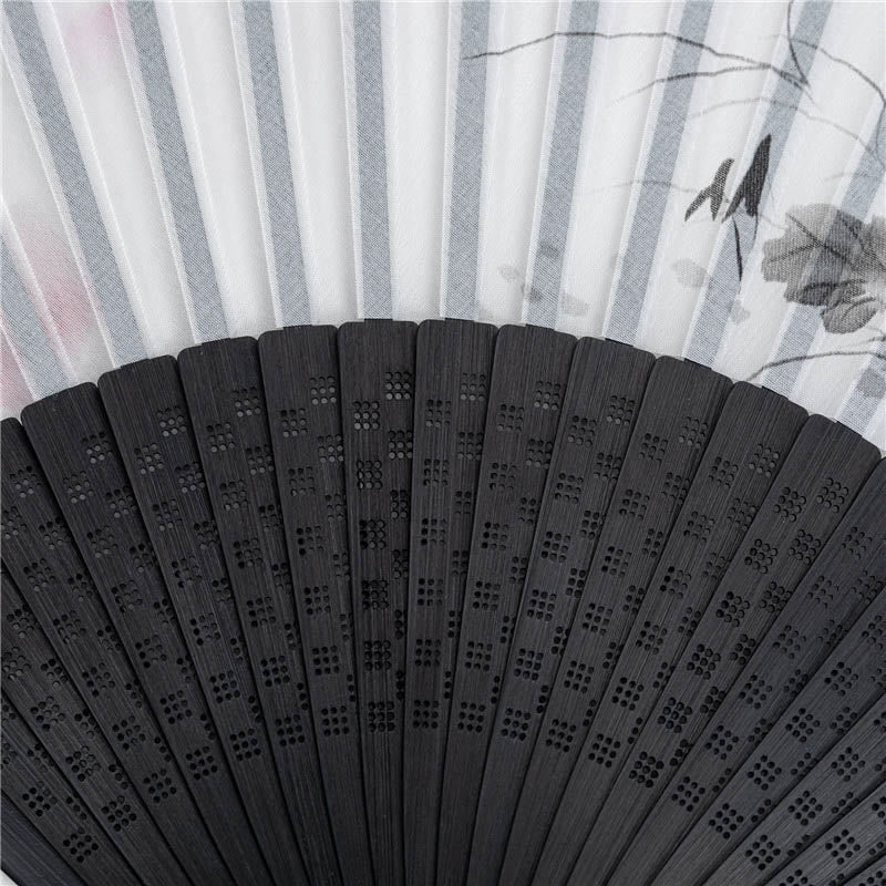 Buddha Stones Mountains Plum Blossom Lotus Magpie Bamboo Leaves Handheld Silk Bamboo Folding Fan 22.5cm - image 5